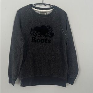 Roots Women's Black Heather Crewneck Sweater with Logo XS